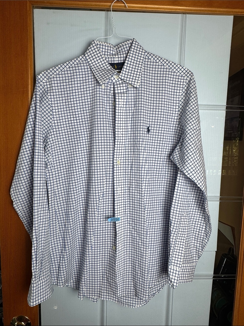 Ralph Lauren White Shirt with Navy Check Pattern
